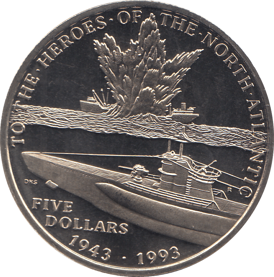 1993 FIVE DOLLARS MARSHALL ISLANDS HEROES OF THE NORTH ATLANTIC - WORLD COINS - Cambridgeshire Coins