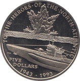 1993 FIVE DOLLARS MARSHALL ISLANDS HEROES OF THE NORTH ATLANTIC - WORLD COINS - Cambridgeshire Coins