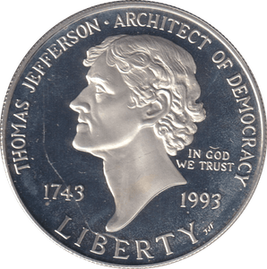 1993 ONE DOLLAR SILVER PROOF MONTICELLO - SILVER WORLD COINS - Cambridgeshire Coins