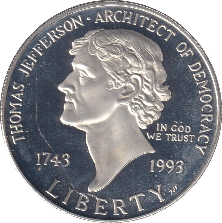 1993 ONE DOLLAR SILVER PROOF MONTICELLO - SILVER WORLD COINS - Cambridgeshire Coins