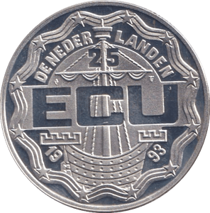 1993 SILVER 25 ECU NETHERLANDS - SILVER WORLD COINS - Cambridgeshire Coins