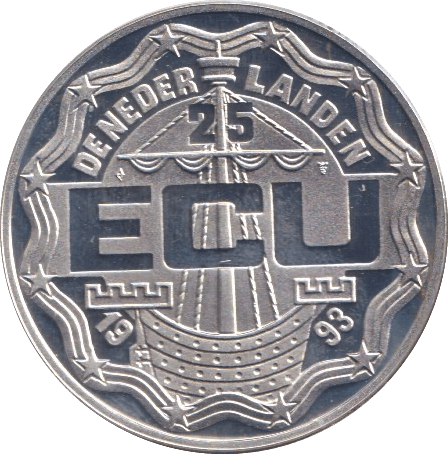 1993 SILVER 25 ECU NETHERLANDS - SILVER WORLD COINS - Cambridgeshire Coins