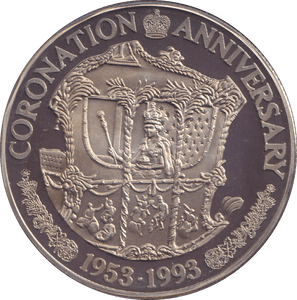 1993 SILVER PROOF 20 CROWN CORONATION ANNIVERSARY - SILVER WORLD COINS - Cambridgeshire Coins