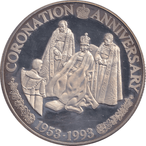 1993 SILVER PROOF 20 CROWN CORONATION ANNIVERSARY - SILVER WORLD COINS - Cambridgeshire Coins
