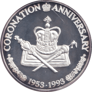 1993 SILVER PROOF 20 CROWN CORONATION ANNIVERSARY - SILVER WORLD COINS - Cambridgeshire Coins
