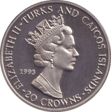 1993 SILVER PROOF 20 CROWN ELIZABETH II 40TH ANNIVERSARY OF ACCESSION - SILVER WORLD COINS - Cambridgeshire Coins
