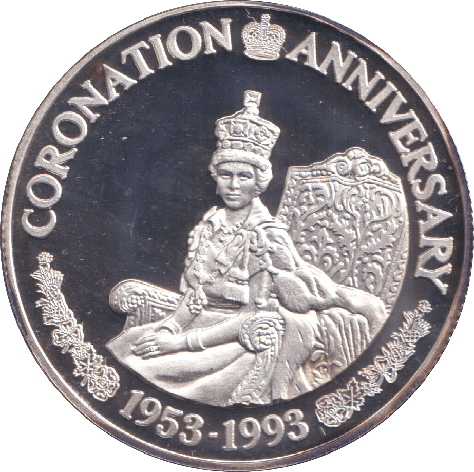 1993 SILVER PROOF 20 CROWN QUEEN'S CORONATION - SILVER WORLD COINS - Cambridgeshire Coins