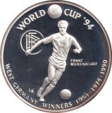 1993 SILVER PROOF 20 CROWNS WORLD CUP TURKS AND CAICOS ISLANDS - SILVER WORLD COINS - Cambridgeshire Coins