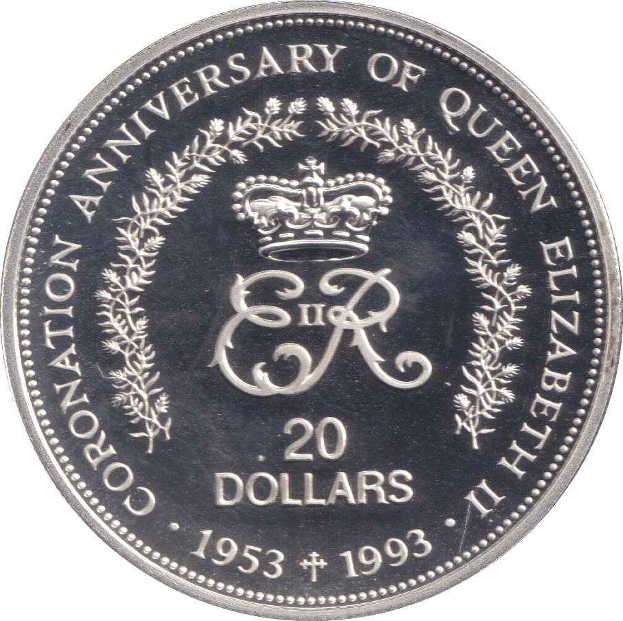 1993 SILVER PROOF 20 DOLLARS CORONATION ANNIVERSARY OF QUEEN ELIZABETH - SILVER WORLD COINS - Cambridgeshire Coins