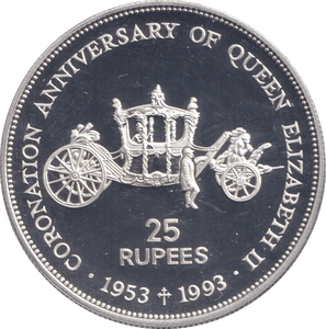 1993 SILVER PROOF 25 RUPEES SEYCHELLES - SILVER WORLD COINS - Cambridgeshire Coins