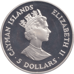 1993 SILVER PROOF 5 DOLLAR CAYMAN ISLANDS - SILVER WORLD COINS - Cambridgeshire Coins