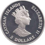 1993 SILVER PROOF 5 DOLLAR CAYMAN ISLANDS - SILVER WORLD COINS - Cambridgeshire Coins