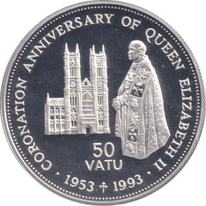 1993 SILVER PROOF 50 VATU VANUATU - SILVER WORLD COINS - Cambridgeshire Coins