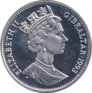 1993 SILVER PROOF CROWN GIBRALTAR - SILVER WORLD COINS - Cambridgeshire Coins