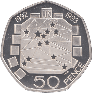 1993 SILVER PROOF EEC FIFTY PENCE UNITED KINGDOM - SILVER WORLD COINS - Cambridgeshire Coins