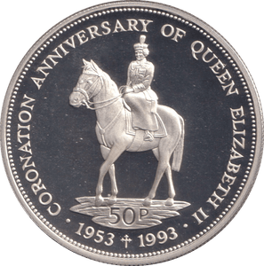 1993 SILVER PROOF FIFTY PENCE FALKLAND ISLANDS - SILVER WORLD COINS - Cambridgeshire Coins