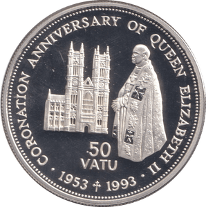1993 SILVER PROOF FIFTY VATU VANUATU - SILVER WORLD COINS - Cambridgeshire Coins