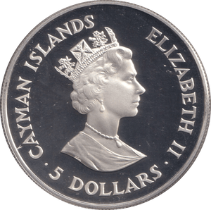 1993 SILVER PROOF FIVE DOLLAR CAYMAN ISLANDS - SILVER WORLD COINS - Cambridgeshire Coins