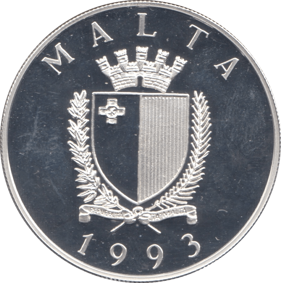 1993 SILVER PROOF FIVE LIRA MALTA - SILVER WORLD COINS - Cambridgeshire Coins