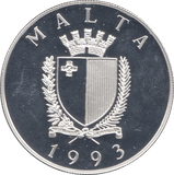 1993 SILVER PROOF FIVE LIRA MALTA - SILVER WORLD COINS - Cambridgeshire Coins