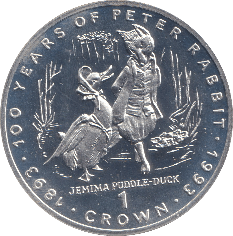 1993 SILVER PROOF ONE CROWN GIBRALTAR JEMIMA PUDDLE - DUCK - SILVER WORLD COINS - Cambridgeshire Coins