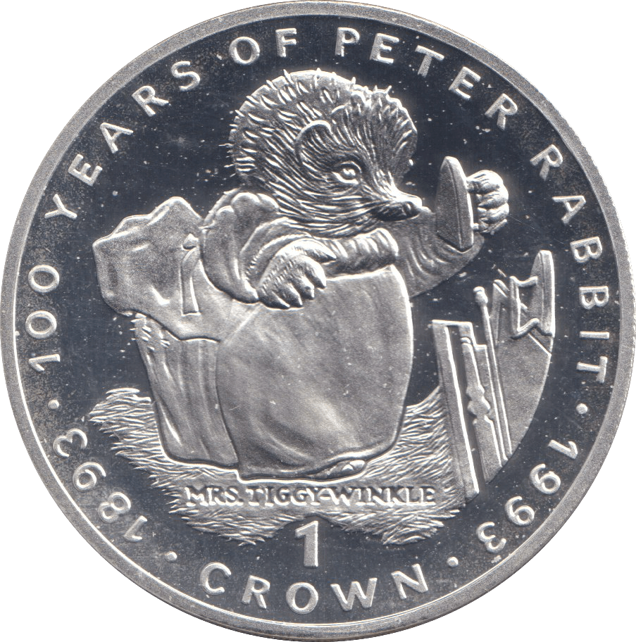 1993 SILVER PROOF ONE CROWN GIBRALTAR MRS TIGGY-WINKLE SILVER WORLD ...