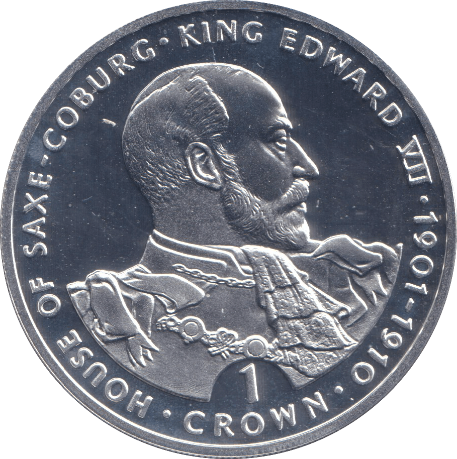 1993 SILVER PROOF ONE CROWN KING EDWARD VII - SILVER WORLD COINS - Cambridgeshire Coins