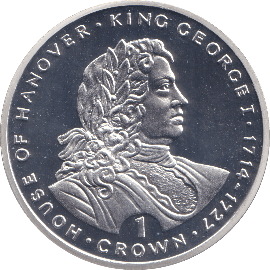 1993 SILVER PROOF ONE CROWN KING GEORGE I - SILVER WORLD COINS - Cambridgeshire Coins