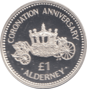1993 SILVER PROOF ONE POUND CORONATION ANNIVERSARY ALDERNEY - £1 Silver Proof - Cambridgeshire Coins