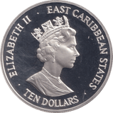 1993 SILVER PROOF TEN DOLLAR EAST CARIBBEAN STATES - SILVER WORLD COINS - Cambridgeshire Coins