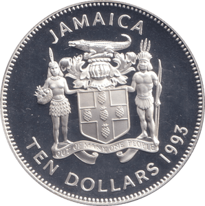 1993 SILVER PROOF TEN DOLLAR JAMAICA - SILVER WORLD COINS - Cambridgeshire Coins