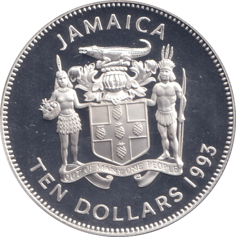 1993 SILVER PROOF TEN DOLLAR JAMAICA - SILVER WORLD COINS - Cambridgeshire Coins