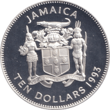 1993 SILVER PROOF TEN DOLLAR JAMAICA - SILVER WORLD COINS - Cambridgeshire Coins