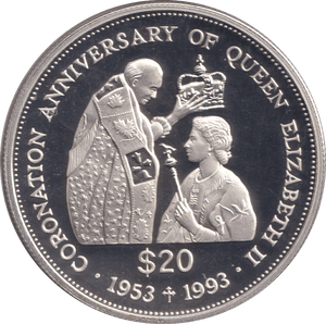 1993 SILVER PROOF TWENTY DOLLAR TUVALU - SILVER WORLD COINS - Cambridgeshire Coins