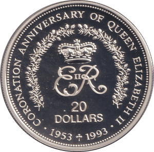 1993 SILVER PROOF TWENTY DOLLAR - SILVER WORLD COINS - Cambridgeshire Coins