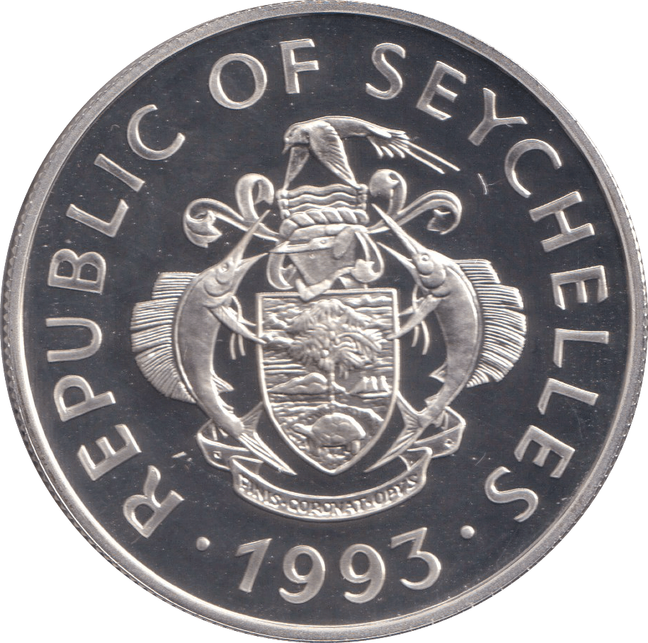 1993 SILVER PROOF TWENTY FIVE RUPEES REPUBLIC OF SEYCHELLES - SILVER WORLD COINS - Cambridgeshire Coins