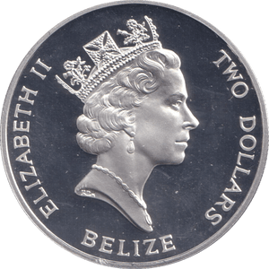 1993 SILVER PROOF TWO DOLLAR BELIZE - SILVER WORLD COINS - Cambridgeshire Coins