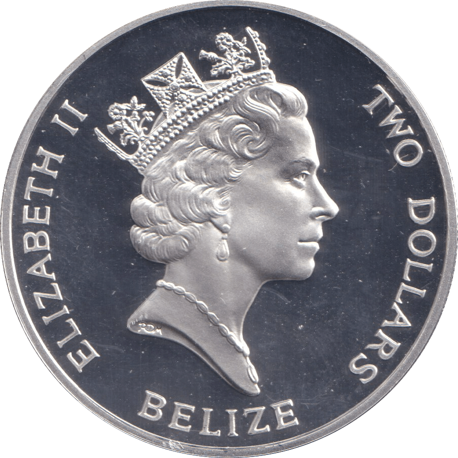 1993 SILVER PROOF TWO DOLLAR BELIZE - SILVER WORLD COINS - Cambridgeshire Coins