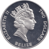 1993 SILVER PROOF TWO DOLLAR BELIZE - SILVER WORLD COINS - Cambridgeshire Coins