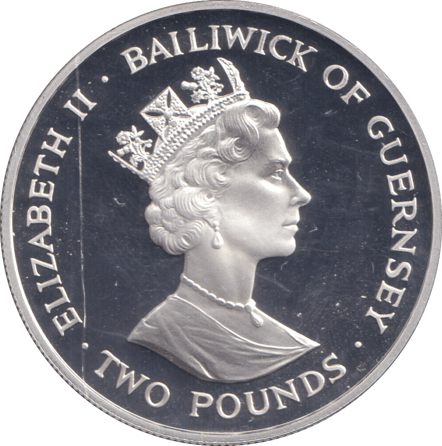 1993 SILVER PROOF TWO POUND BAILIWICK OF GUERNSEY - SILVER WORLD COINS - Cambridgeshire Coins