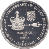 1993 SILVER TWO POUNDS BAILIWICK OF JERSEY CORONATION ANNIVERSARY - SILVER WORLD COINS - Cambridgeshire Coins