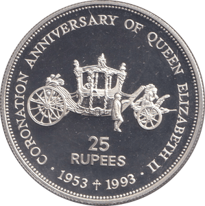 1993 TWENTY FIVE RUPEES CORONATION ANNIVERSARY - WORLD COINS - Cambridgeshire Coins