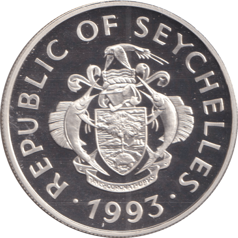 1993 TWENTY FIVE RUPEES REPUBLIC OF SEYCHELLES ANNIVERSARY OF CORONATION OF ELIZABETH - SILVER WORLD COINS - Cambridgeshire Coins