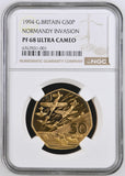 1994 GOLD PROOF LARGE 50P NORMANDY INVASION PF 68 ULTRA CAMEO - NGC GOLD 50P - Cambridgeshire Coins