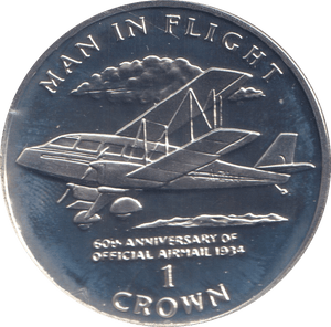 1994 ONE CROWN AIRMAIL 60TH ANNIVERSARY ISLE OF MAN - WORLD COINS - Cambridgeshire Coins