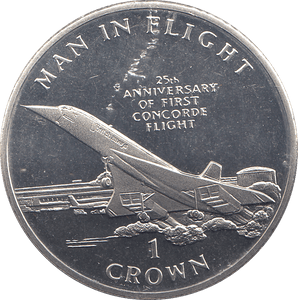 1994 ONE CROWN MAN IN FLIGHT 25TH ANNIVERSARY OF FIRST CONCORD FLIGHT - WORLD COINS - Cambridgeshire Coins