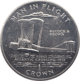 1994 ONE CROWN MAN IN FLIGHT ALROCK & BROWN FIRST ATLANTIC CROSSING 1919 - WORLD COINS - Cambridgeshire Coins