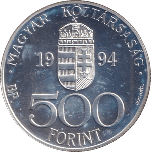 1994 SILVER 500 FORINT HUNGARY - SILVER WORLD COINS - Cambridgeshire Coins