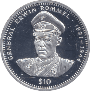 1994 SILVER PROOF 10 DOLLAR GENERAL ERWIN ROMMEL LIBERIA - SILVER WORLD COINS - Cambridgeshire Coins