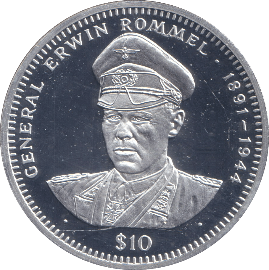 1994 SILVER PROOF 10 DOLLAR GENERAL ERWIN ROMMEL LIBERIA - SILVER WORLD COINS - Cambridgeshire Coins